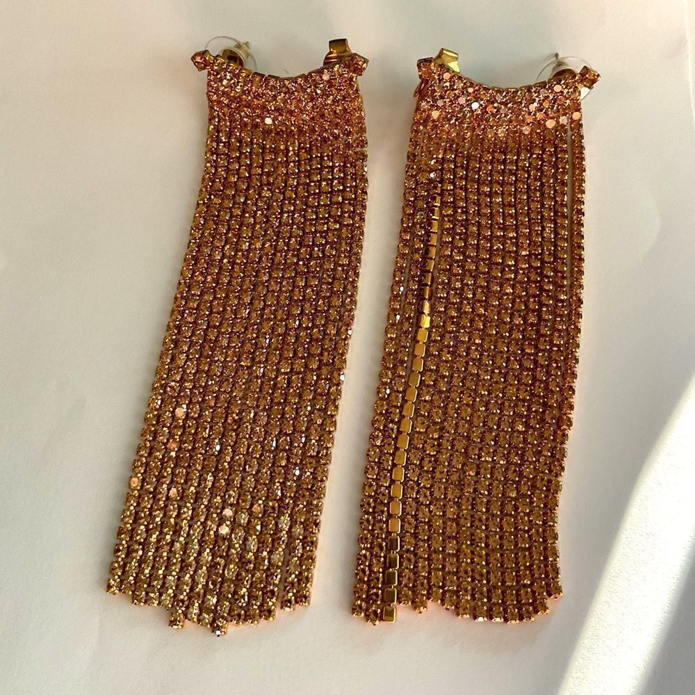 Rose Gold Rhinestone Tassel Earrings
